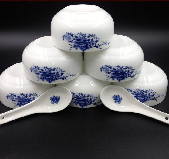 成都青花瓷套裝碗6碗6勺， 陶瓷餐具印LOGO 定制，12頭創(chuàng)意陶瓷碗